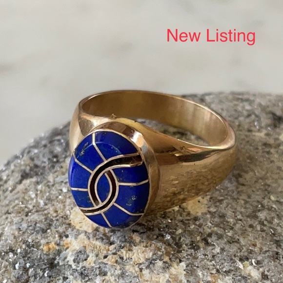 Vintage 14K Gold Native Lapis Hummingbird Ring - Picture 12 of 13